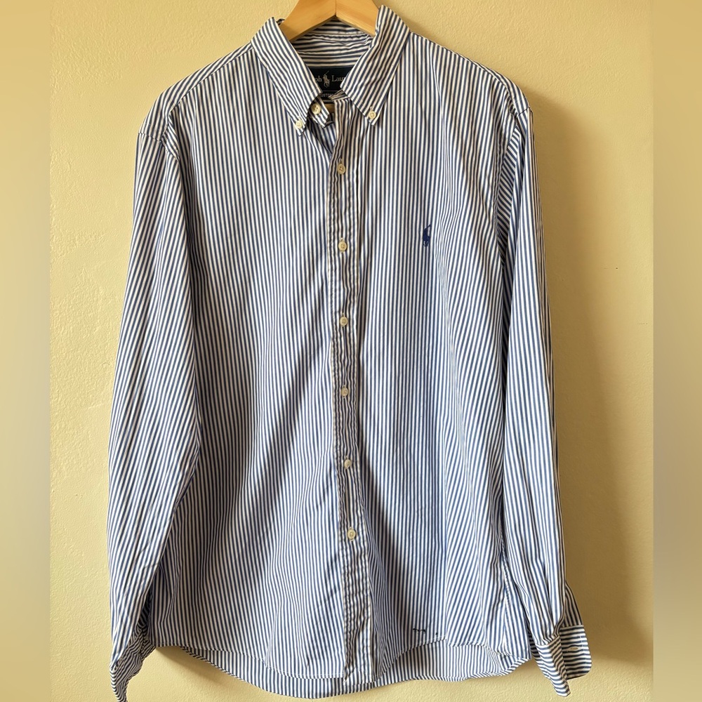 Ralph Lauren Blue and White Casual Button Down Shirt